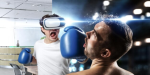 Man boxing with VR glasses